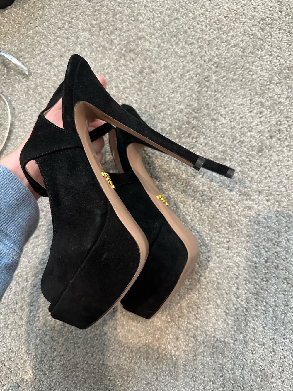 Prada Black Suede Platform Peep-Toe Slingbacks - Picture 7 of 8